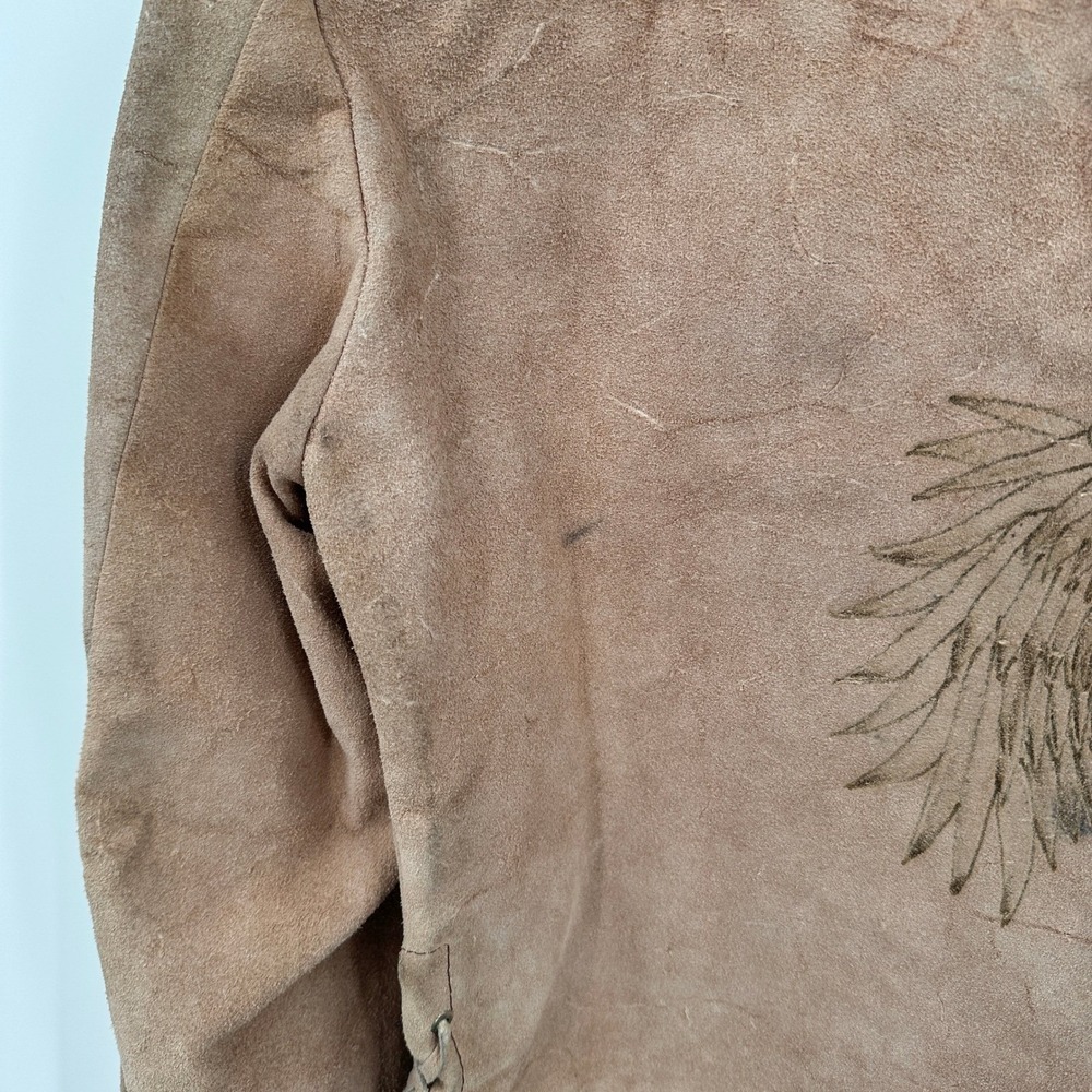 Oscar de la Renta Suede Jacket Sz 42 Vintage 70s‎ Western Native Eagle Lace Up - Picture 4 of 10